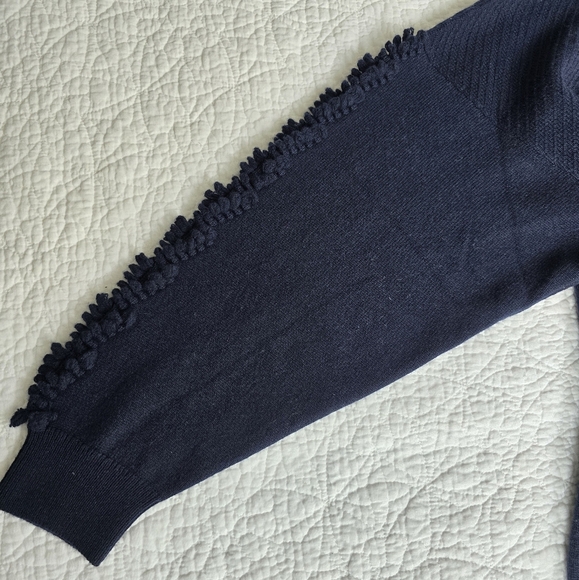 Barrie of Scotland Cashmere Textured Sleeves Detail Turtleneck Sweater - Navy - Picture 11 of 16